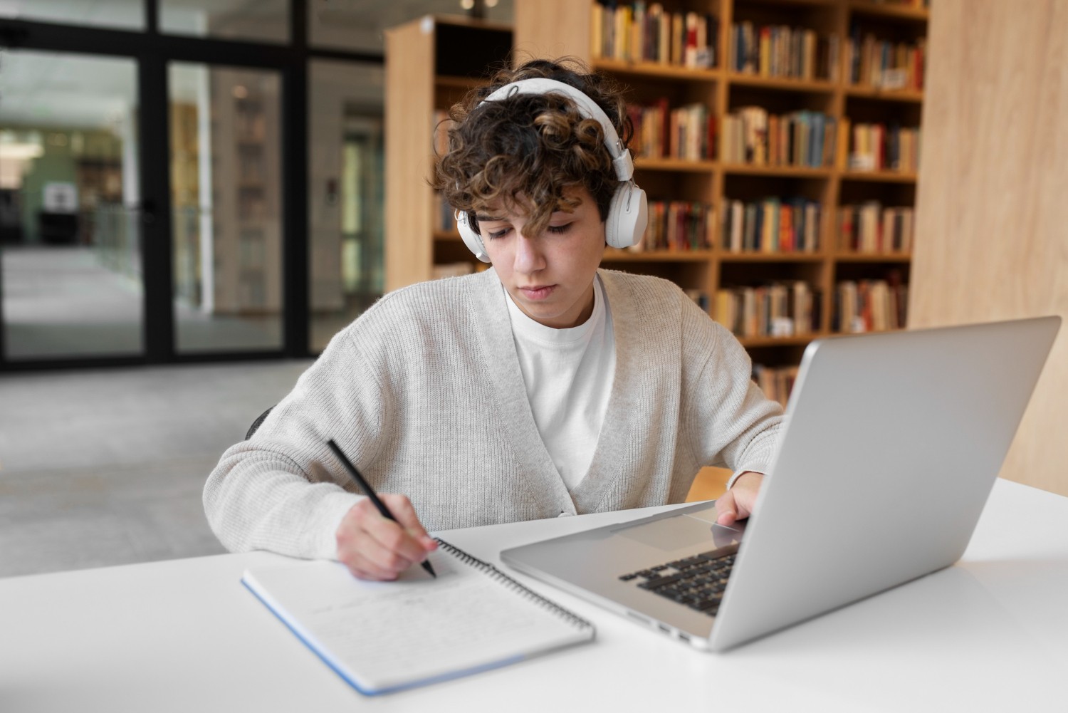 young-student-learning-library